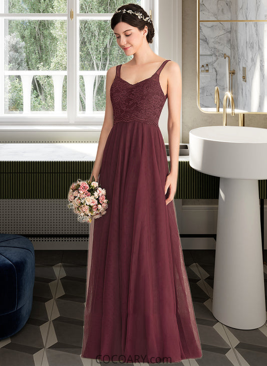 Marisol A-Line/Princess V-neck Floor-Length Tulle Lace Bridesmaid Dress DA8P0013295