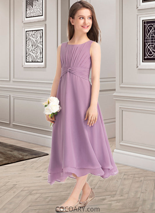 Susan A-Line Scoop Neck Tea-Length Chiffon Junior Bridesmaid Dress With Ruffle DA8P0013317