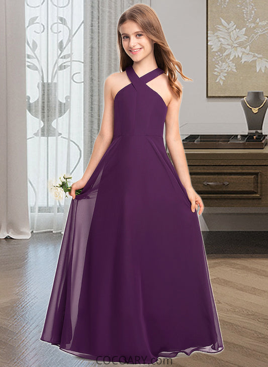 Sally A-Line V-neck Floor-Length Chiffon Junior Bridesmaid Dress DA8P0013346