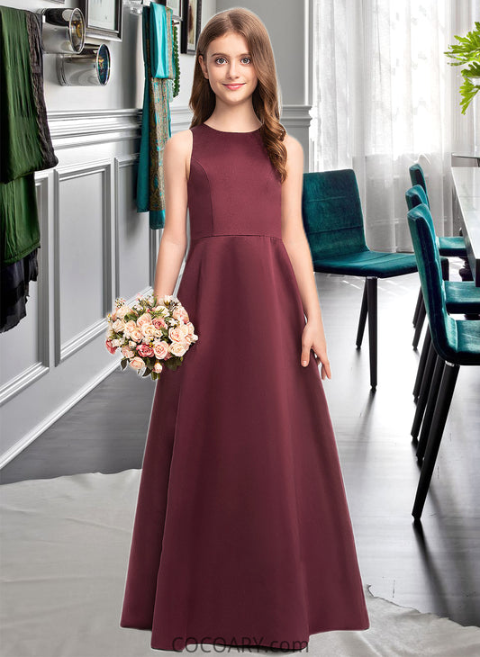 Teagan A-Line Scoop Neck Floor-Length Satin Junior Bridesmaid Dress DA8P0013348