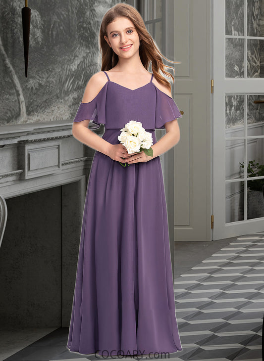 Skye A-Line V-neck Floor-Length Chiffon Junior Bridesmaid Dress DA8P0013390