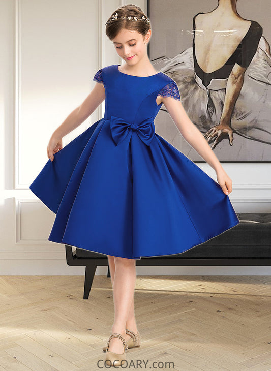 Layla A-Line Scoop Neck Knee-Length Satin Junior Bridesmaid Dress With Lace Bow(s) DA8P0013422