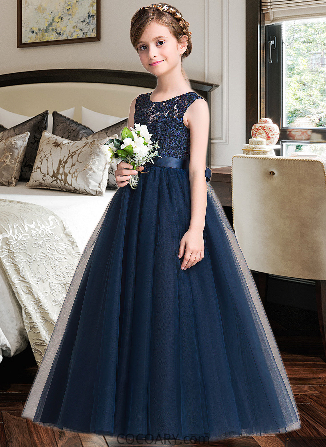 Makenzie Ball-Gown/PrincessScoopNeckFloor-LengthTulleJuniorBridesmaidDressWithSash#126265 DA8P0013449