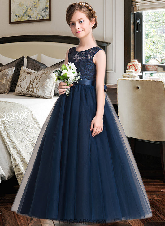 Makenzie Ball-Gown/PrincessScoopNeckFloor-LengthTulleJuniorBridesmaidDressWithSash#126265 DA8P0013449