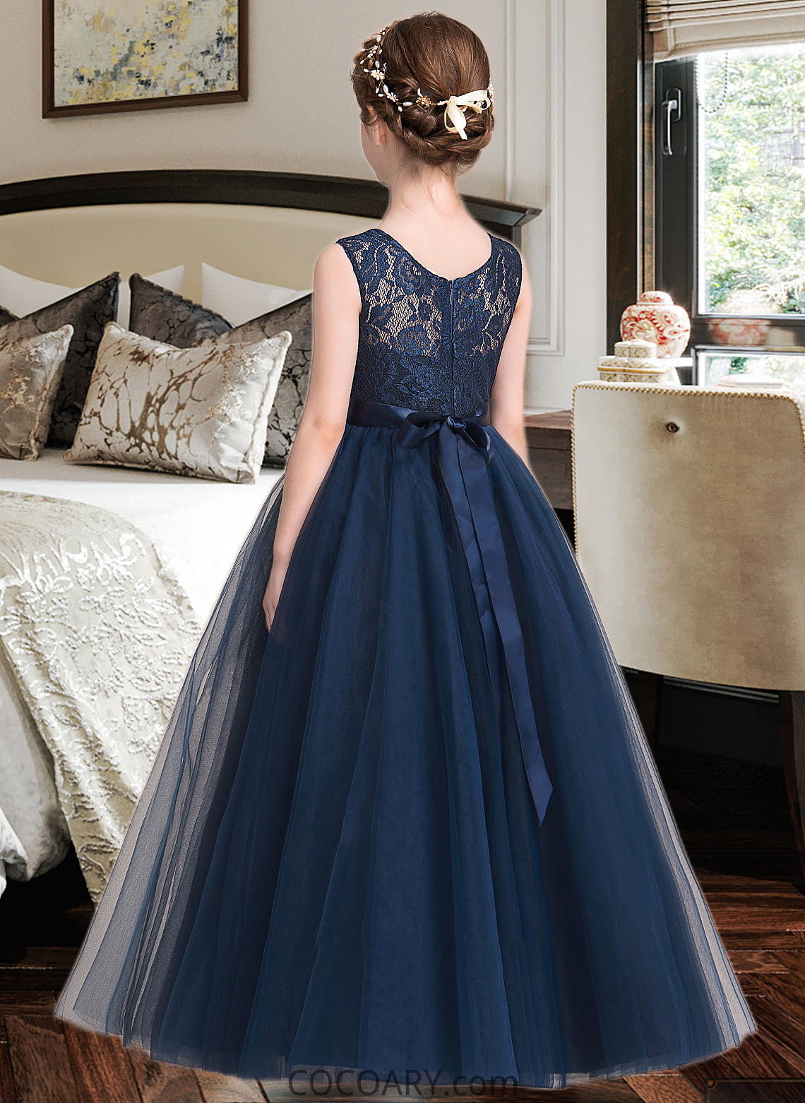 Makenzie Ball-Gown/PrincessScoopNeckFloor-LengthTulleJuniorBridesmaidDressWithSash#126265 DA8P0013449