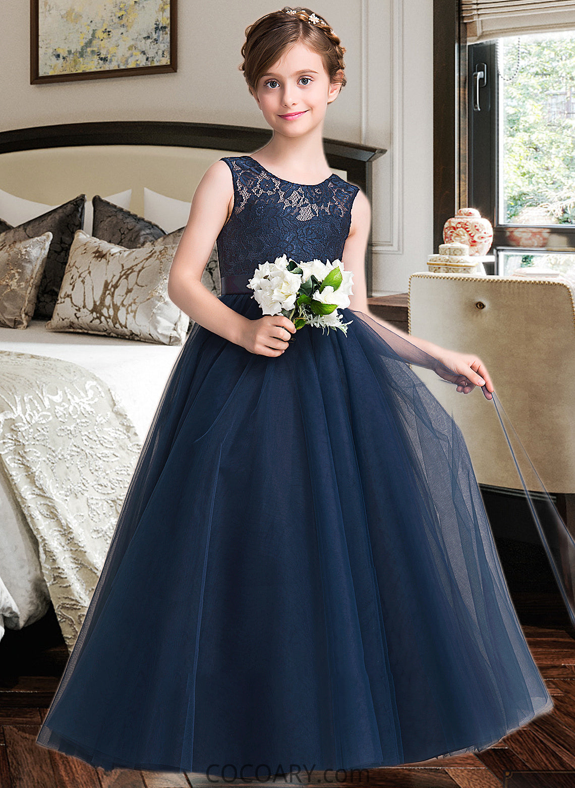 Makenzie Ball-Gown/PrincessScoopNeckFloor-LengthTulleJuniorBridesmaidDressWithSash#126265 DA8P0013449