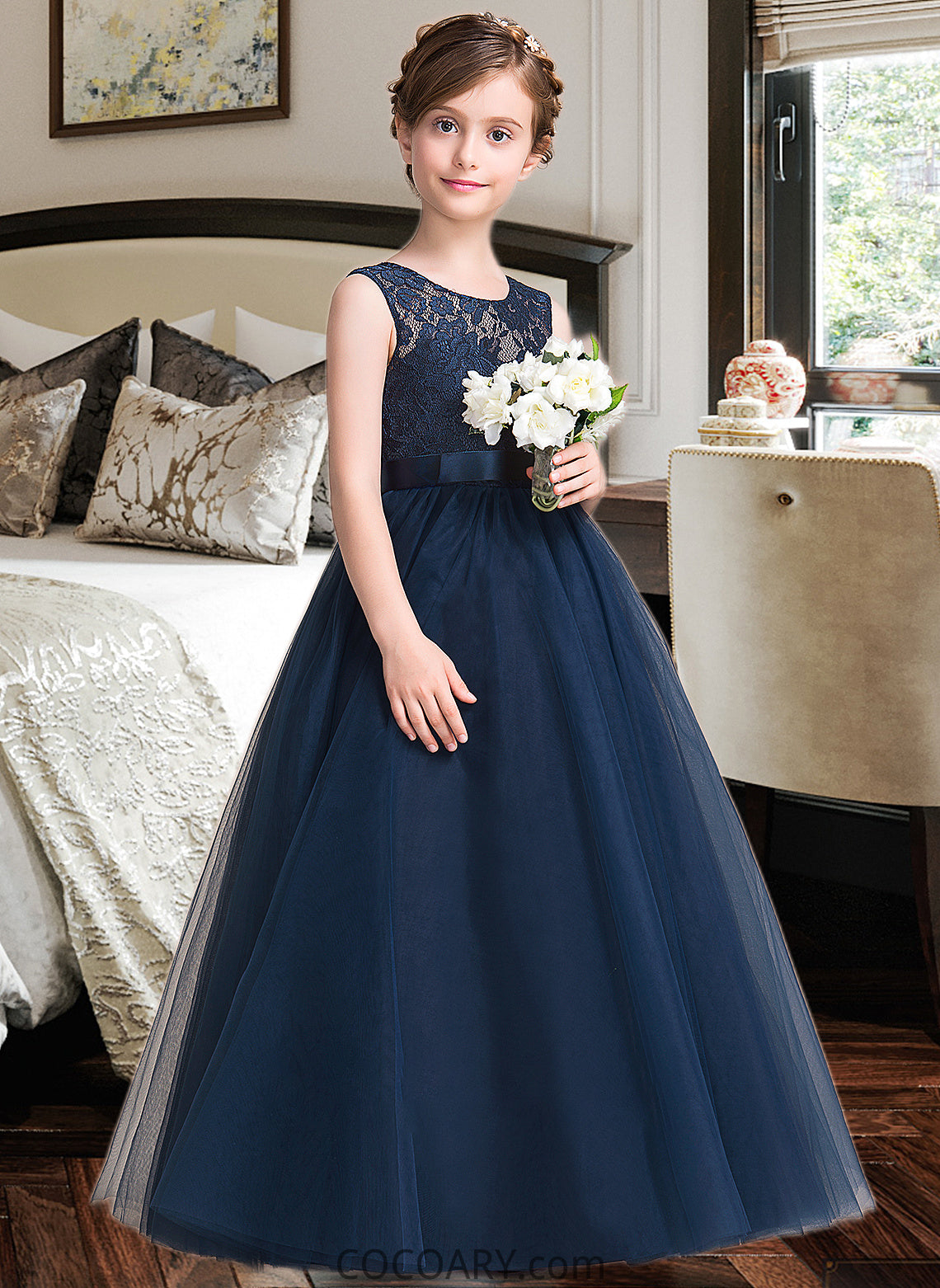 Makenzie Ball-Gown/PrincessScoopNeckFloor-LengthTulleJuniorBridesmaidDressWithSash#126265 DA8P0013449