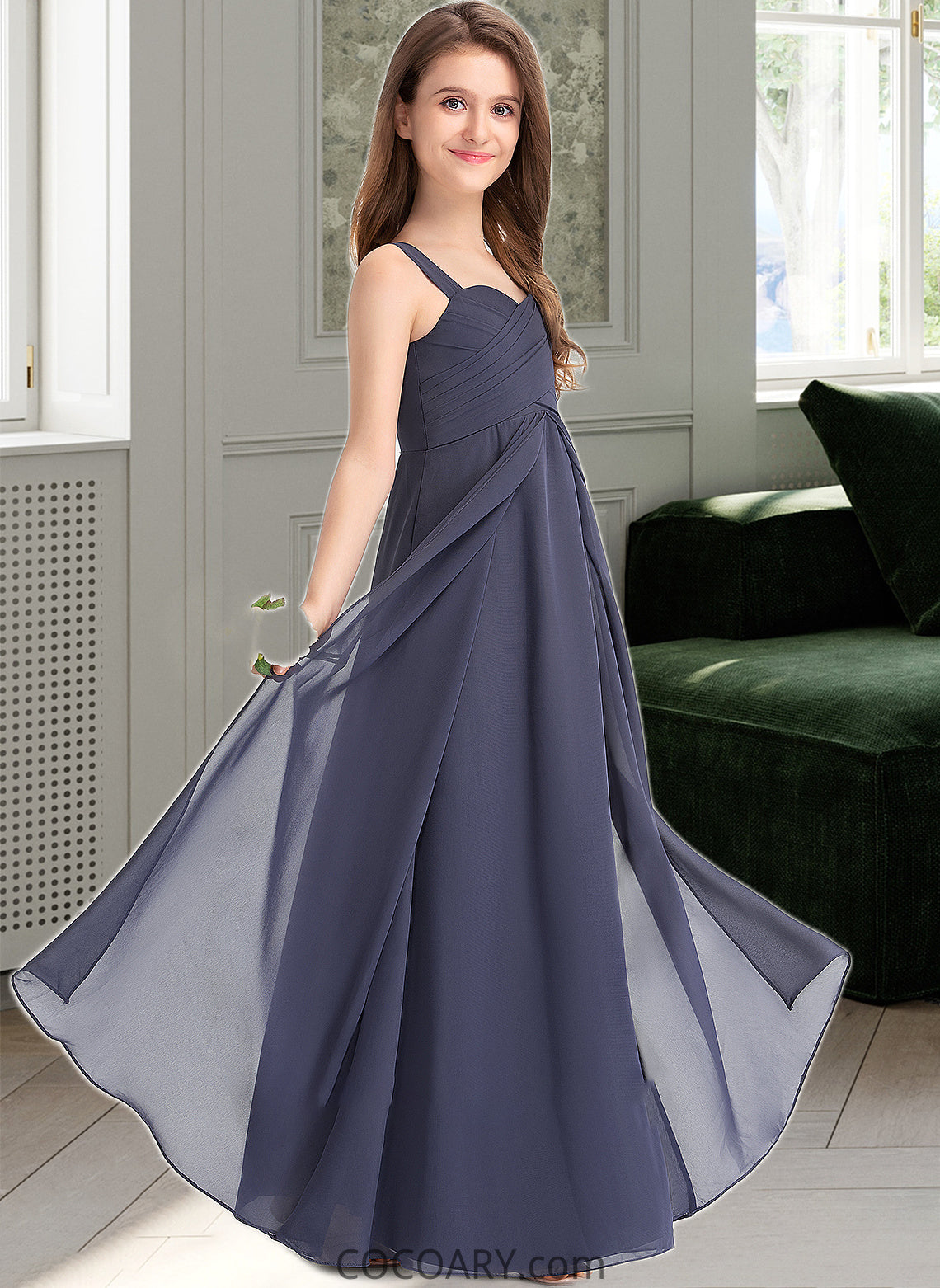 Regan A-Line Sweetheart Floor-Length Chiffon Junior Bridesmaid Dress With Ruffle DA8P0013504