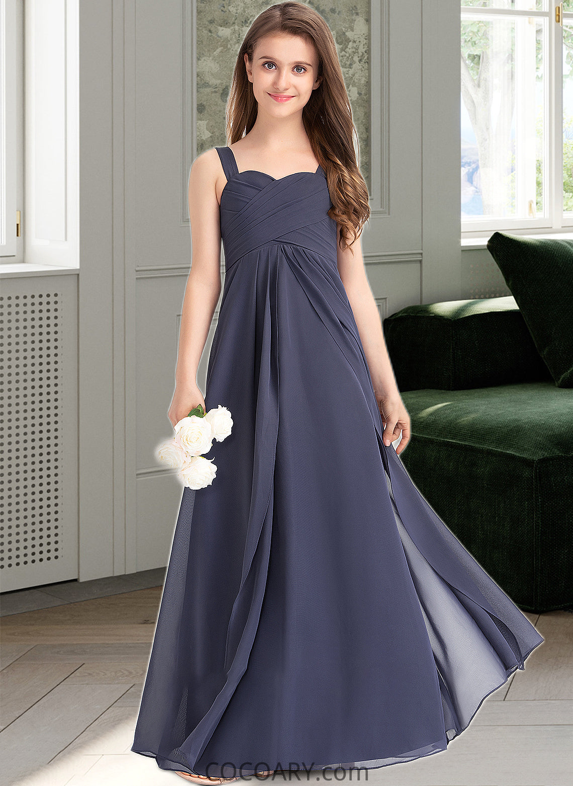 Regan A-Line Sweetheart Floor-Length Chiffon Junior Bridesmaid Dress With Ruffle DA8P0013504