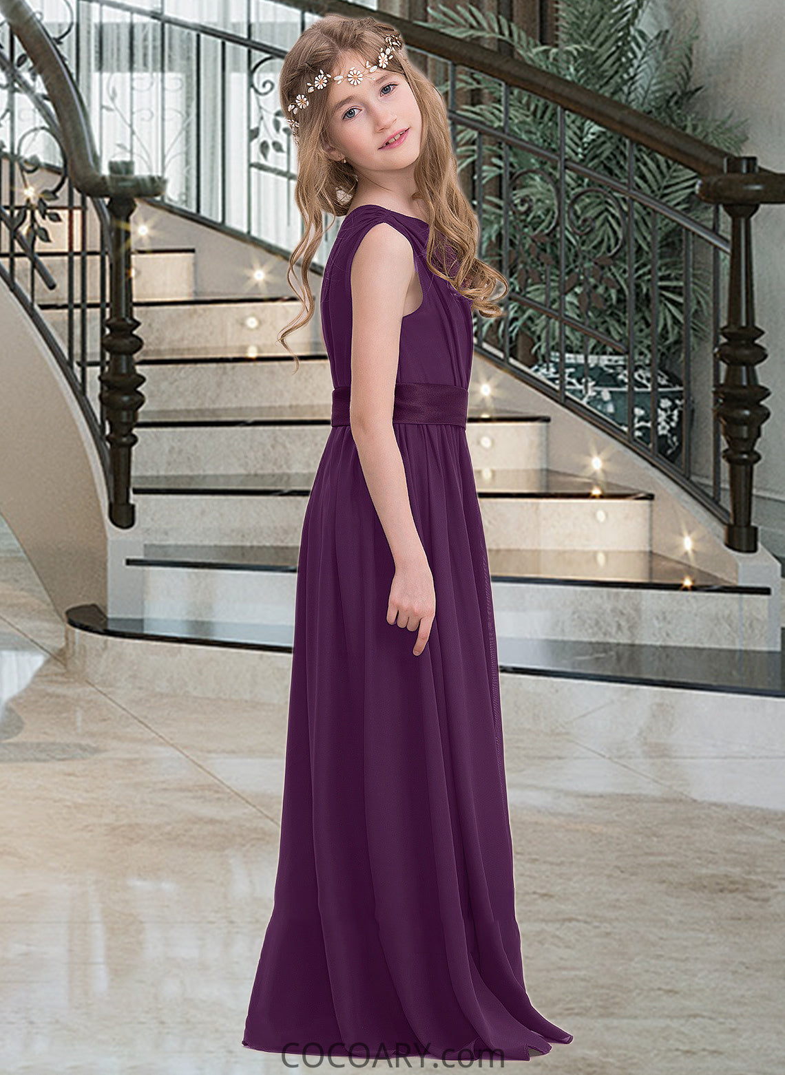 Kaylen A-Line One-Shoulder Floor-Length Chiffon Junior Bridesmaid Dress With Ruffle DA8P0013544