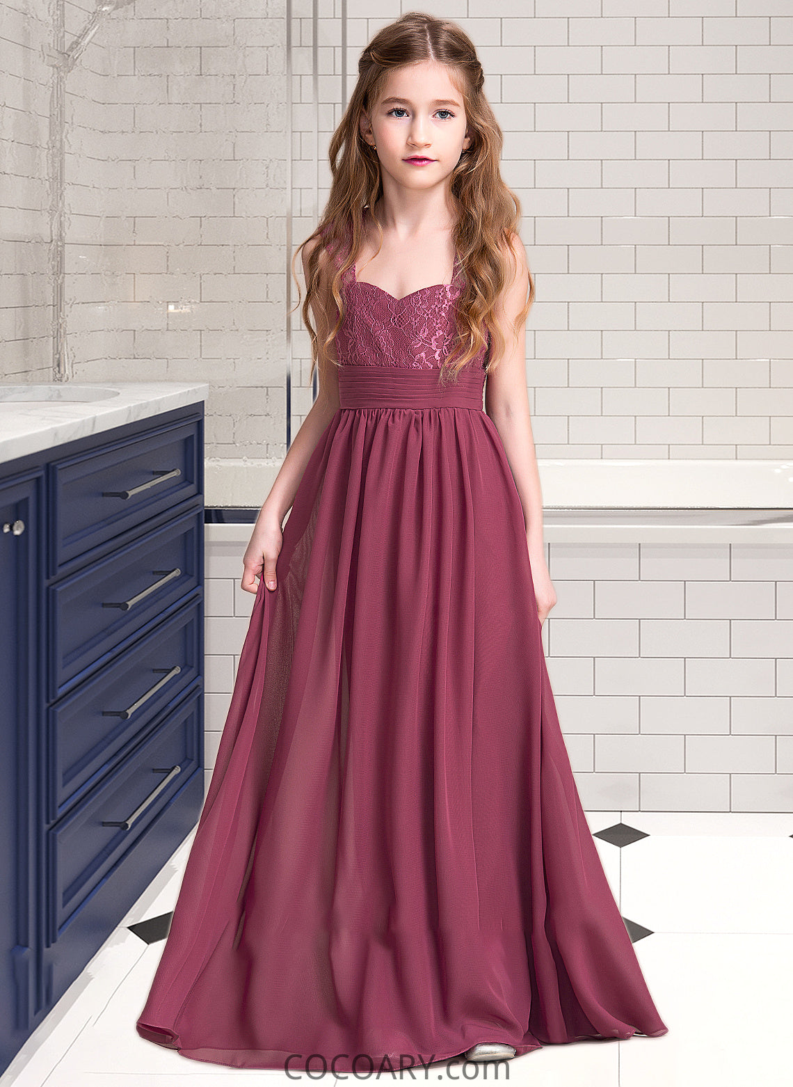 Keely A-Line Sweetheart Floor-Length Chiffon Junior Bridesmaid Dress With Ruffle DA8P0013568