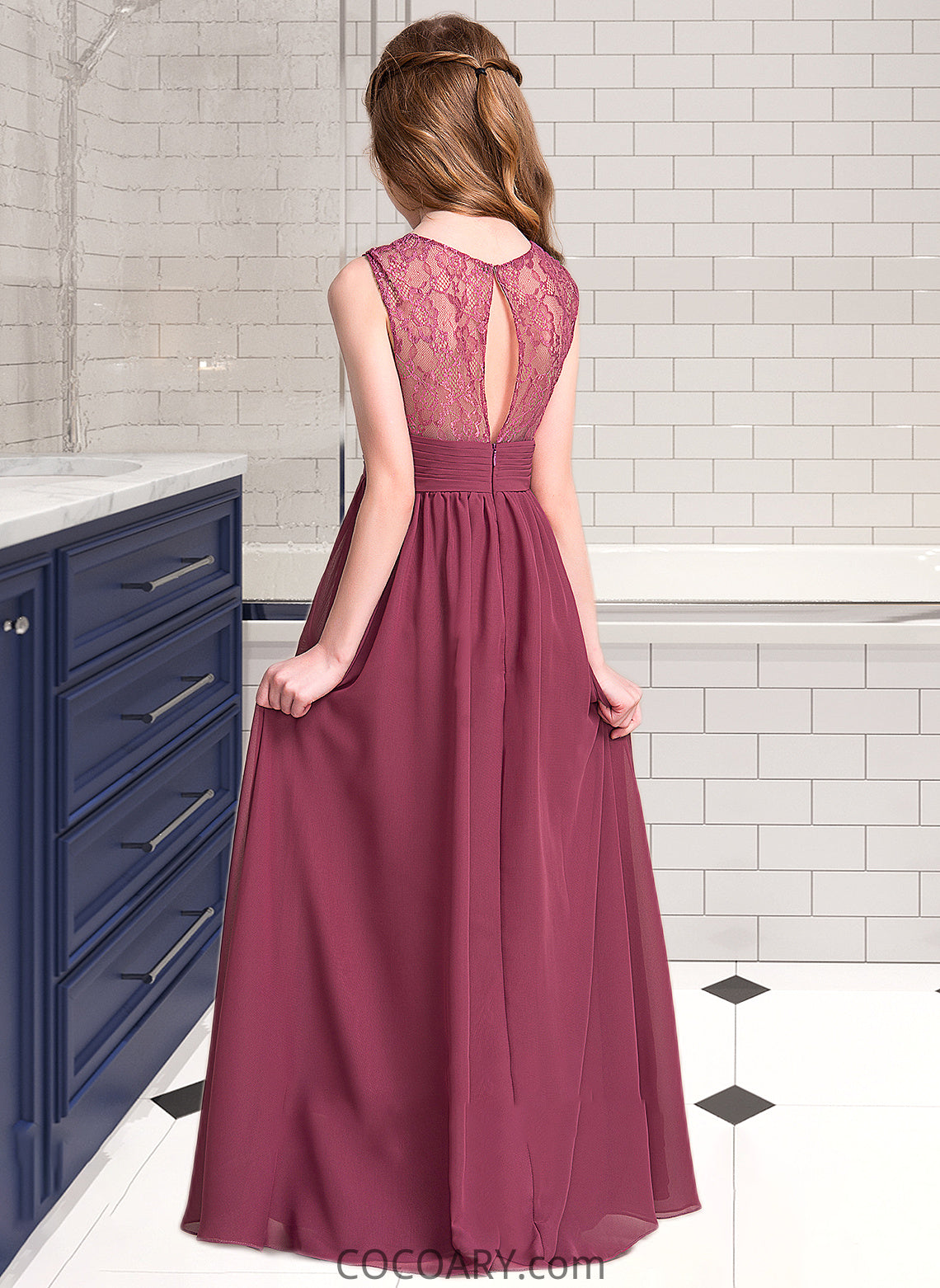 Keely A-Line Sweetheart Floor-Length Chiffon Junior Bridesmaid Dress With Ruffle DA8P0013568