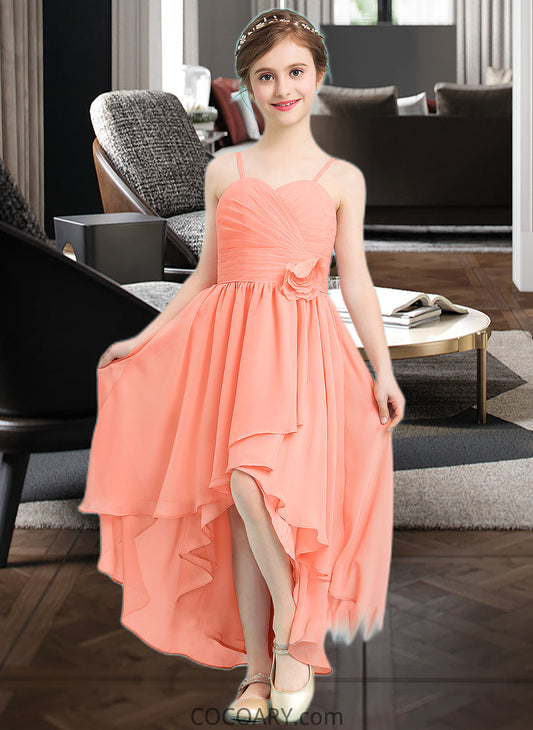 Willa A-Line Sweetheart Asymmetrical Chiffon Junior Bridesmaid Dress With Ruffle Flower(s) DA8P0013587