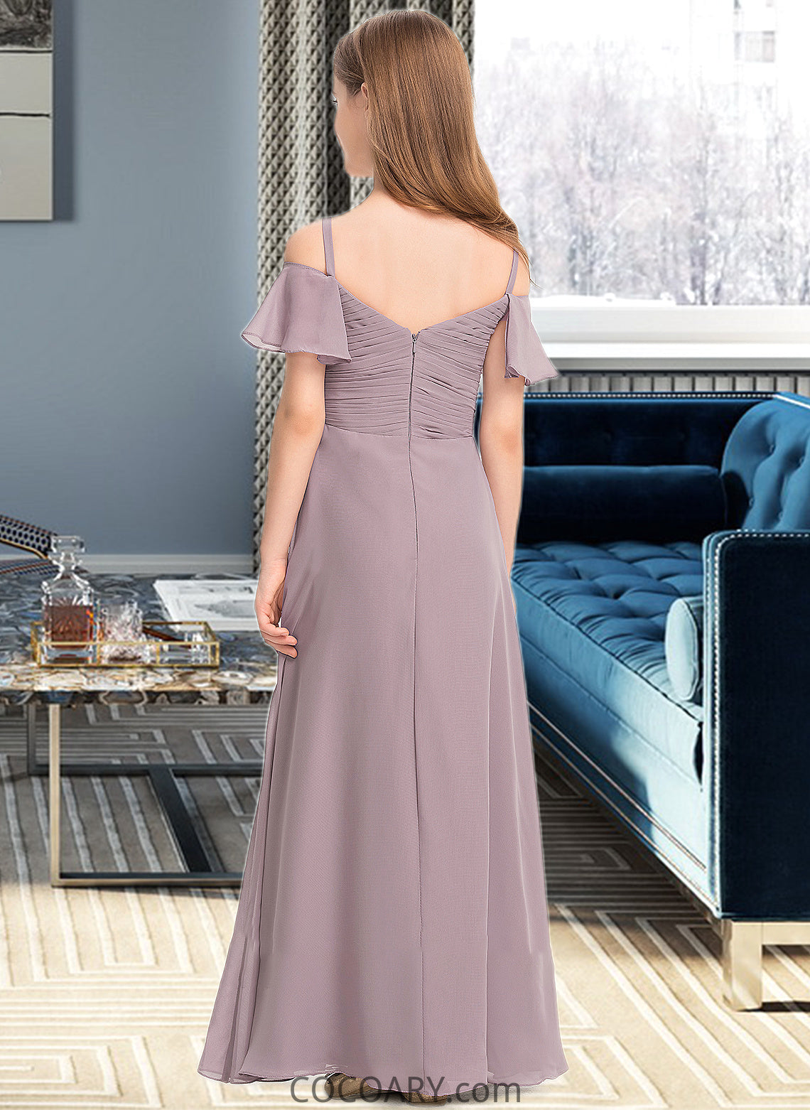 Matilda A-Line Off-the-Shoulder Floor-Length Chiffon Junior Bridesmaid Dress With Ruffle DA8P0013610