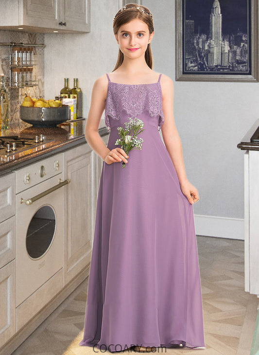 Elise A-Line Square Neckline Floor-Length Chiffon Lace Junior Bridesmaid Dress DA8P0013660