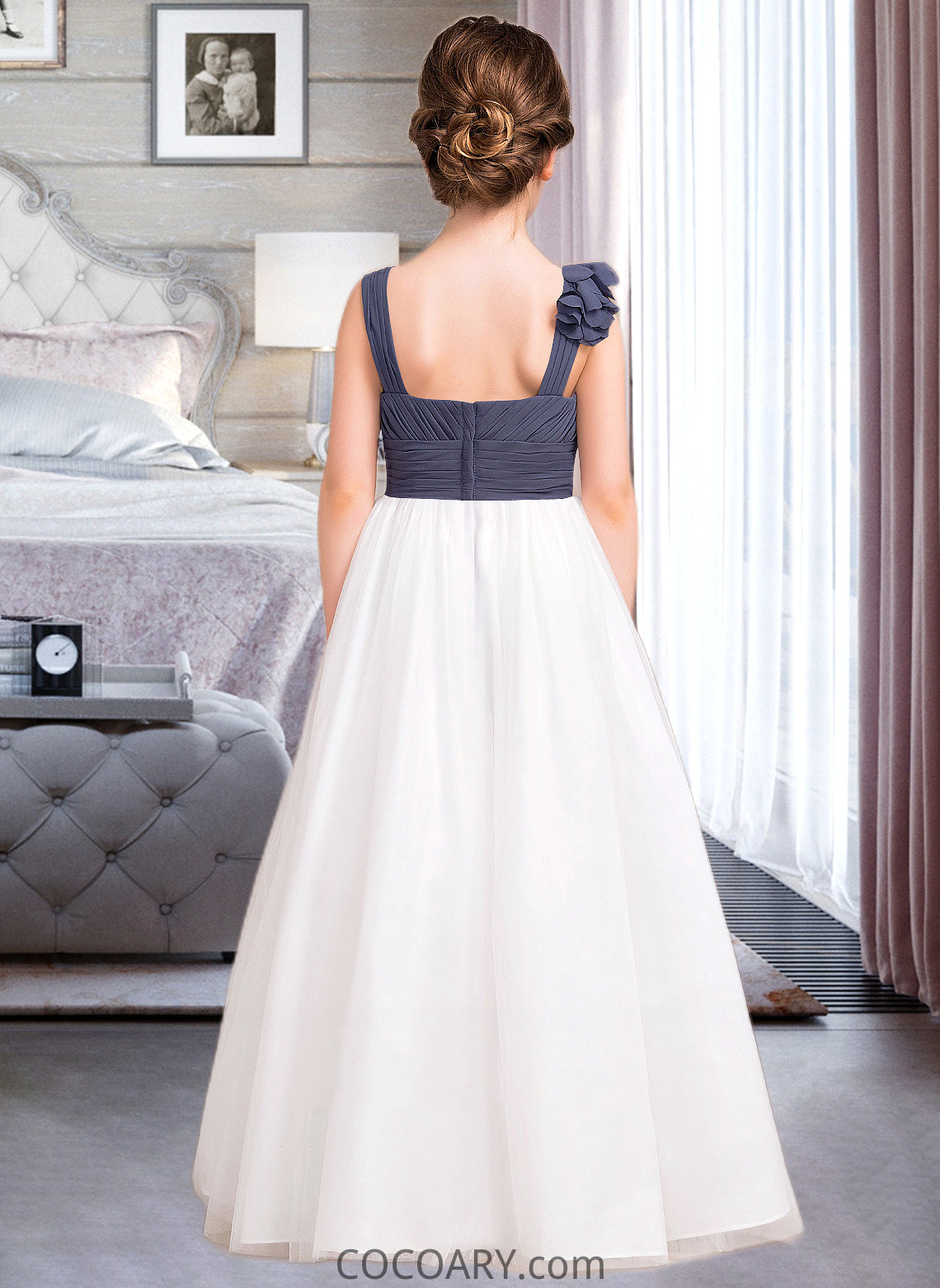 Savannah A-Line Sweetheart Floor-Length Chiffon Tulle Junior Bridesmaid Dress With Ruffle Flower(s) DA8P0013665