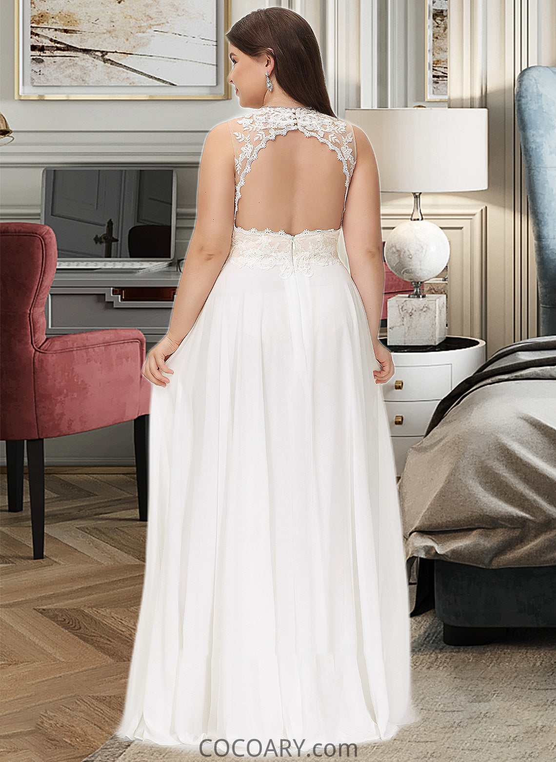 Martha A-Line V-neck Sweep Train Chiffon Lace Wedding Dress With Lace DA8P0013677