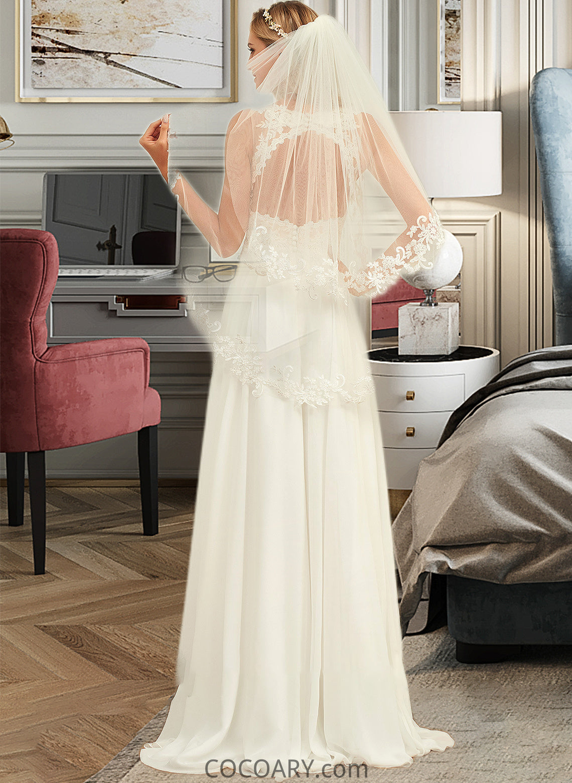 Martha A-Line V-neck Sweep Train Chiffon Lace Wedding Dress With Lace DA8P0013677