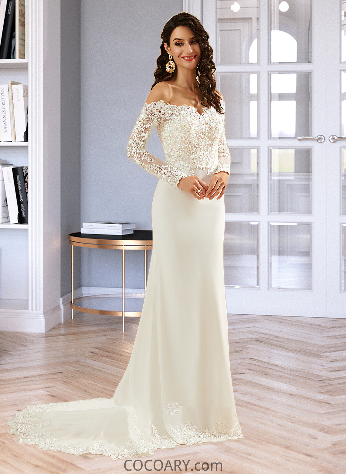 Jazmyn Trumpet/Mermaid Off-the-Shoulder Court Train Wedding Dress With Lace DA8P0013680