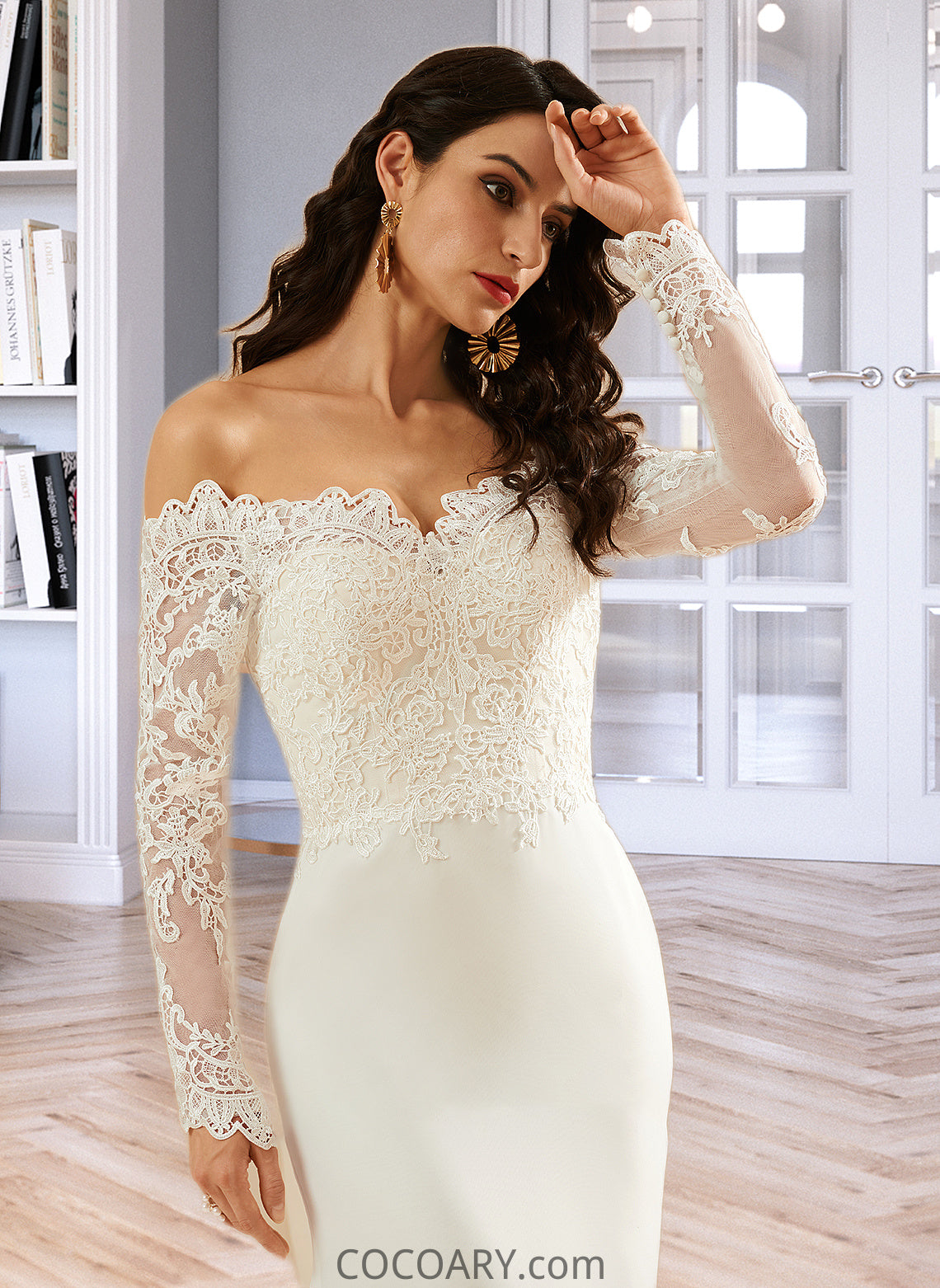 Jazmyn Trumpet/Mermaid Off-the-Shoulder Court Train Wedding Dress With Lace DA8P0013680