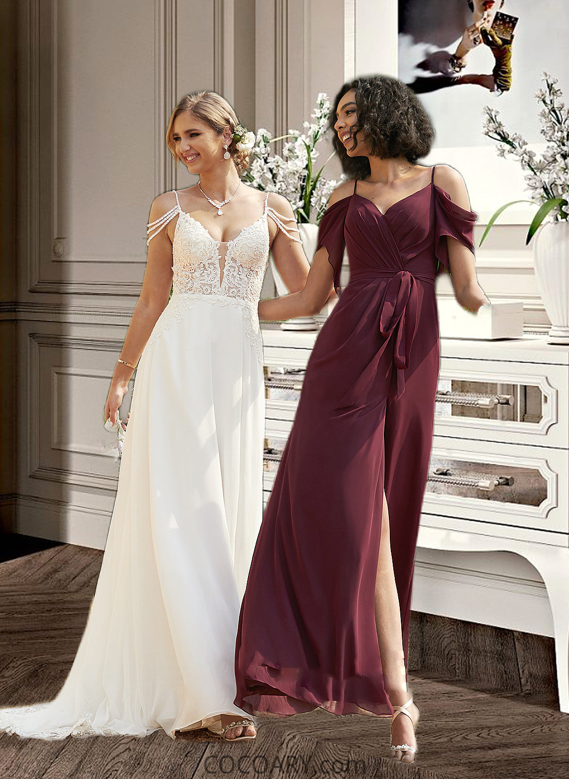 Alaina A-Line V-neck Sweep Train Chiffon Lace Wedding Dress With Beading Sequins DA8P0013681