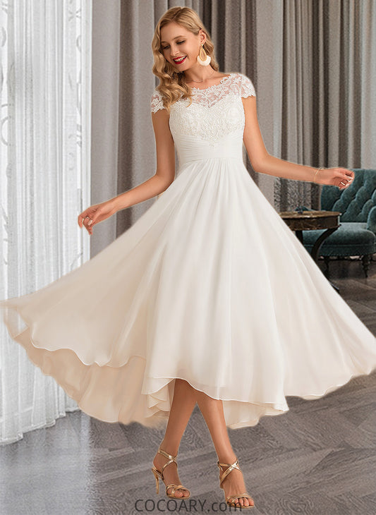 Linda A-Line Scoop Neck Asymmetrical Chiffon Wedding Dress DA8P0013683