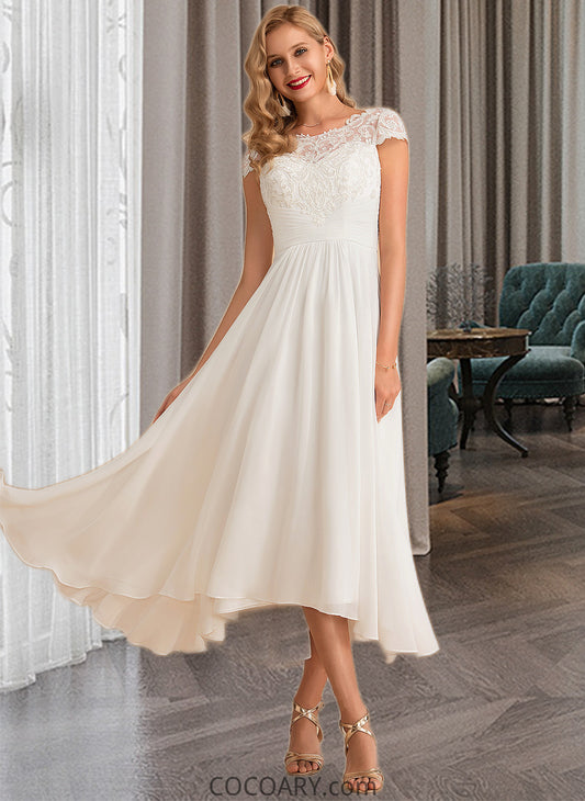 Linda A-Line Scoop Neck Asymmetrical Chiffon Wedding Dress DA8P0013683