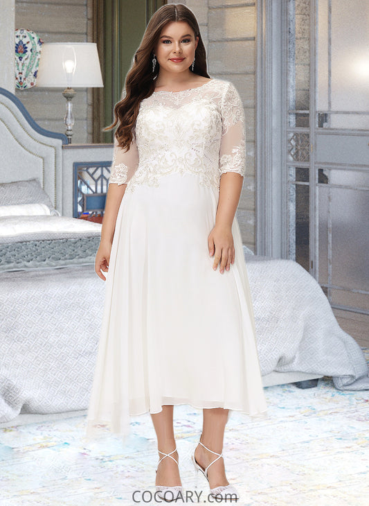 Marina A-Line Scoop Neck Asymmetrical Chiffon Wedding Dress With Beading Sequins DA8P0013686