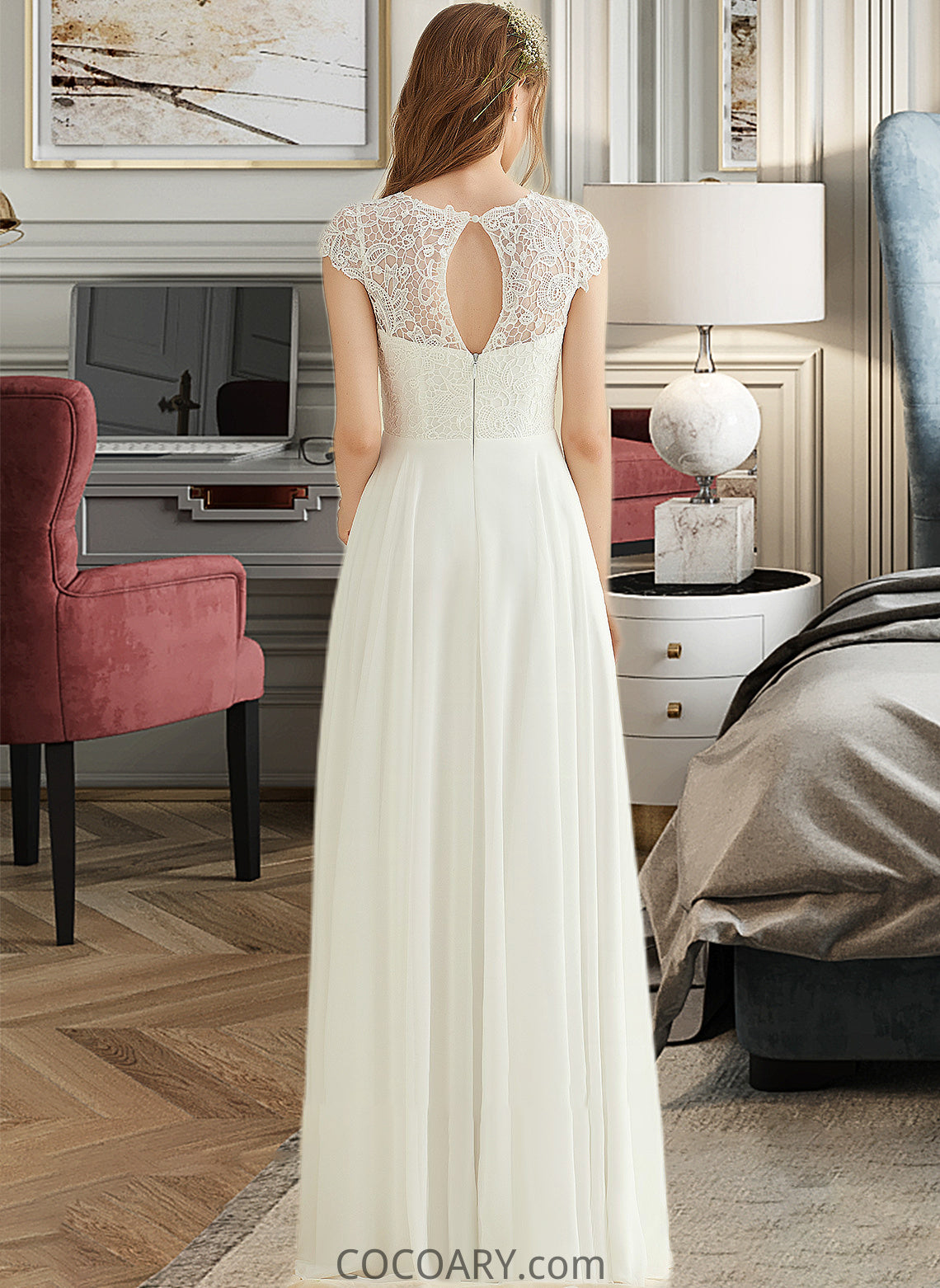 Bailey A-Line Floor-Length Chiffon Lace Wedding Dress DA8P0013687