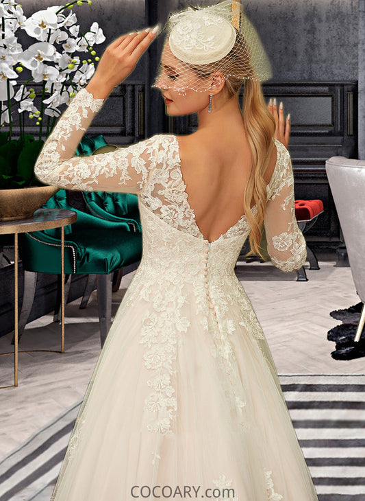 Aria Ball-Gown/Princess V-neck Sweep Train Tulle Lace Wedding Dress DA8P0013698