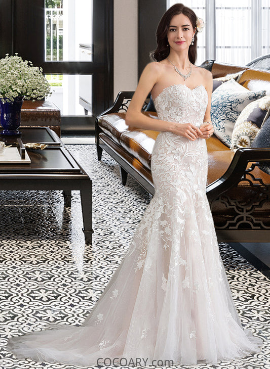 Addyson Trumpet/Mermaid Sweetheart Court Train Tulle Lace Wedding Dress DA8P0013710