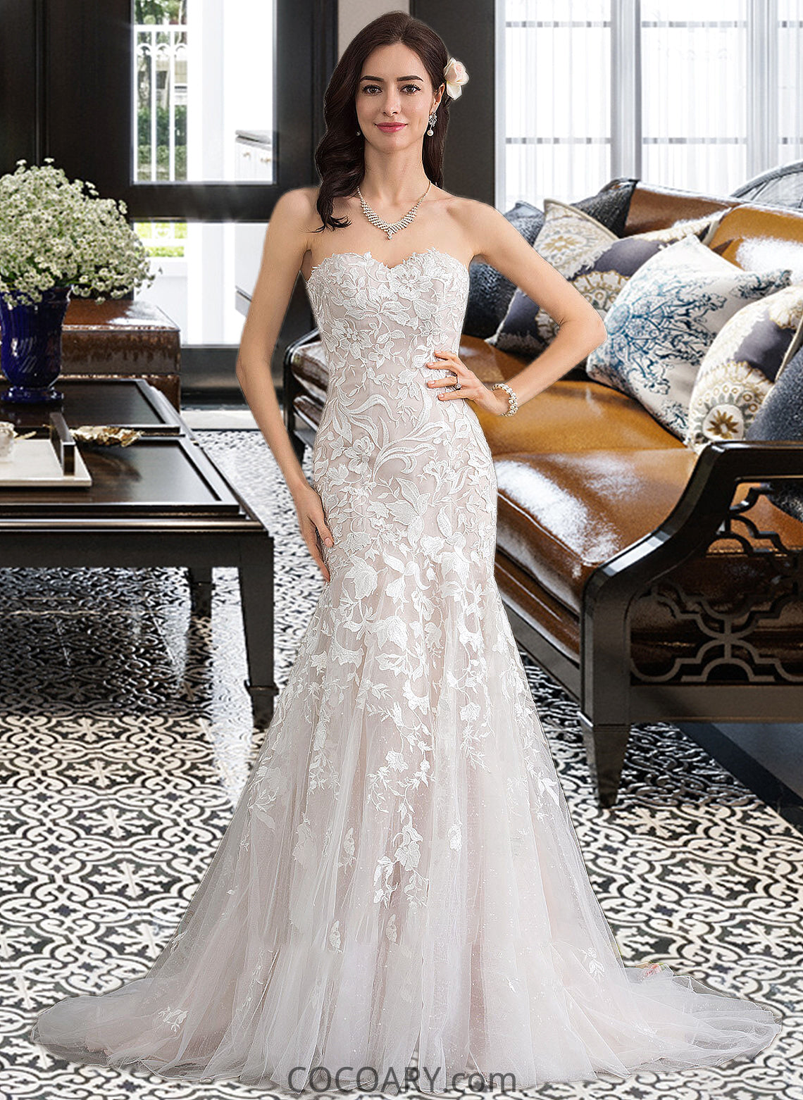 Addyson Trumpet/Mermaid Sweetheart Court Train Tulle Lace Wedding Dress DA8P0013710