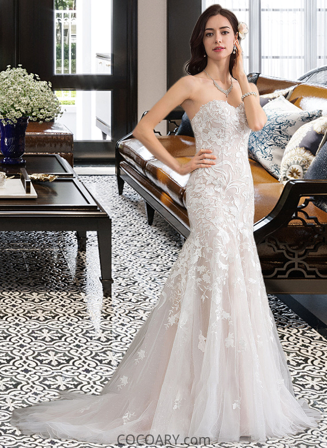 Addyson Trumpet/Mermaid Sweetheart Court Train Tulle Lace Wedding Dress DA8P0013710