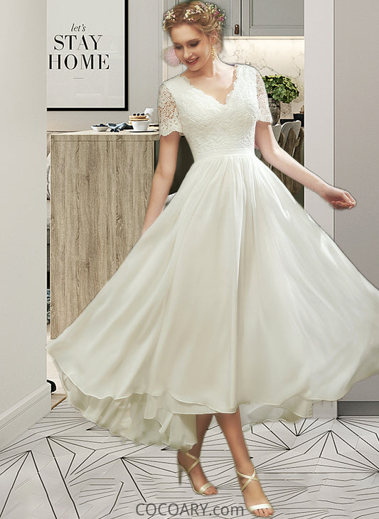 Kate A-Line V-neck Asymmetrical Wedding Dress With Lace DA8P0013712