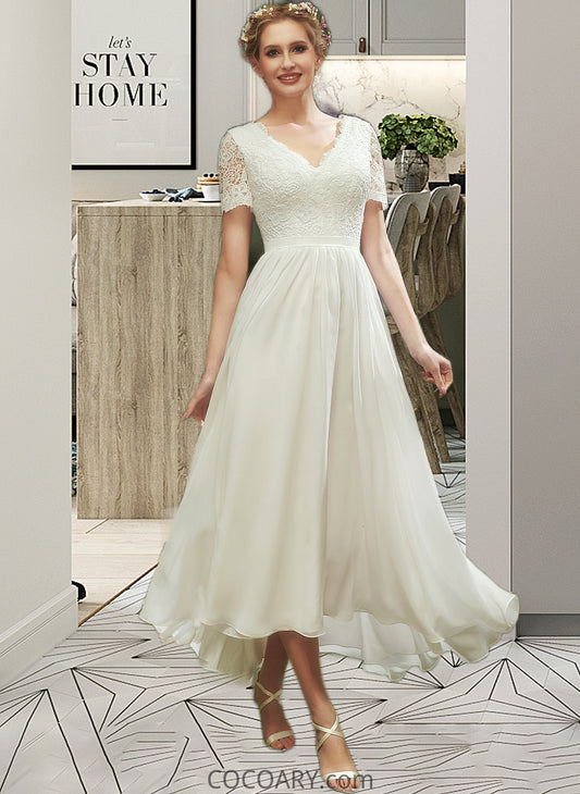 Kate A-Line V-neck Asymmetrical Wedding Dress With Lace DA8P0013712