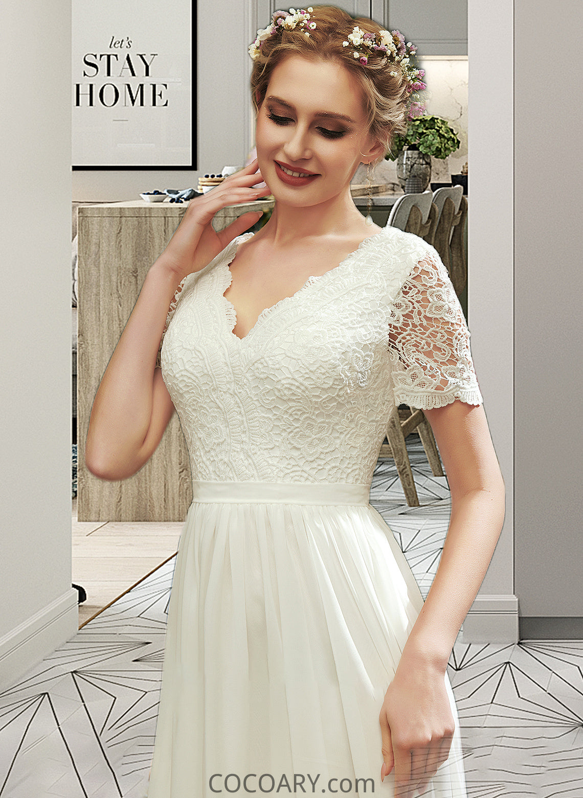 Kate A-Line V-neck Asymmetrical Wedding Dress With Lace DA8P0013712