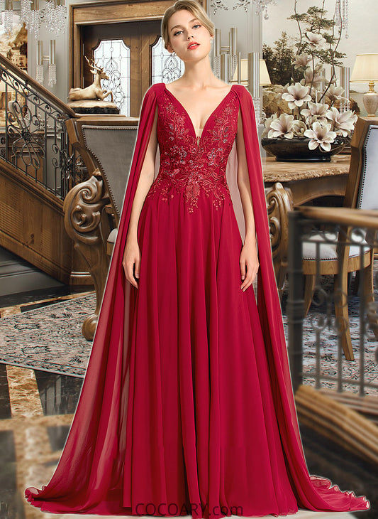 Jaliyah A-Line V-neck Floor-Length Chiffon Wedding Dress With Sequins DA8P0013718