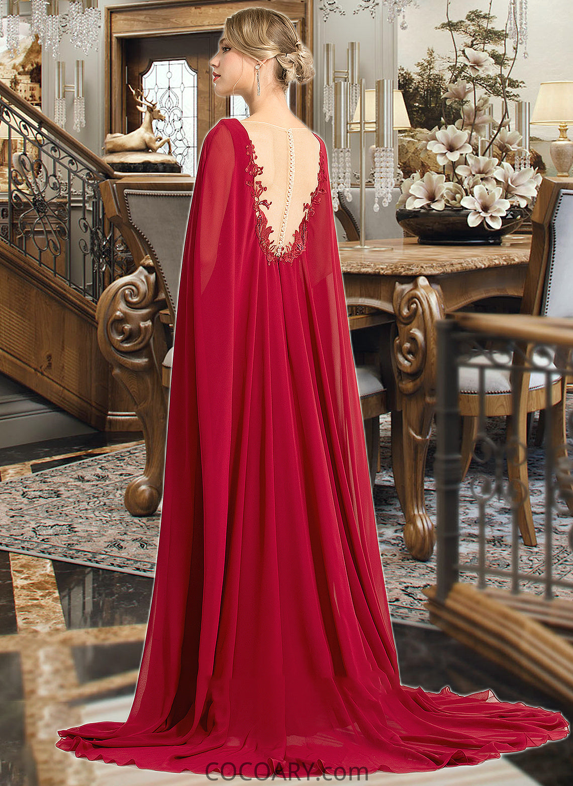 Jaliyah A-Line V-neck Floor-Length Chiffon Wedding Dress With Sequins DA8P0013718