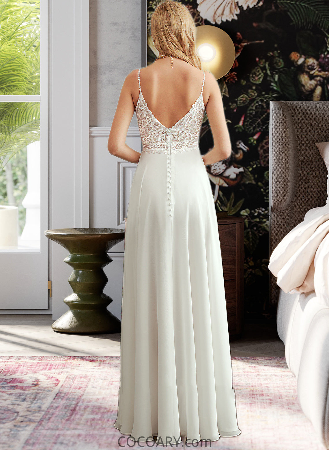 Kira A-Line V-neck Floor-Length Wedding Dress With Split Front DA8P0013721