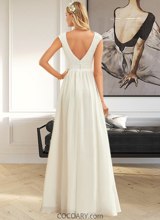 Raegan A-Line V-neck Floor-Length Chiffon Lace Wedding Dress DA8P0013722