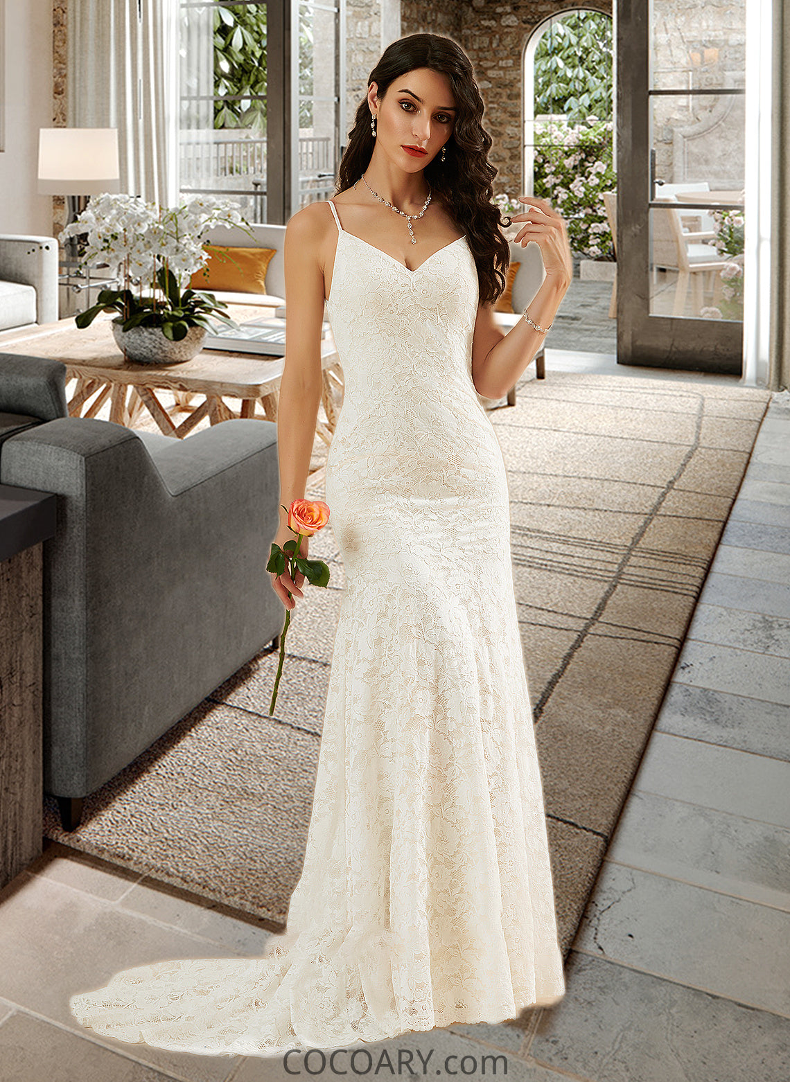 Lindsey Trumpet/Mermaid V-neck Court Train Wedding Dress DA8P0013725