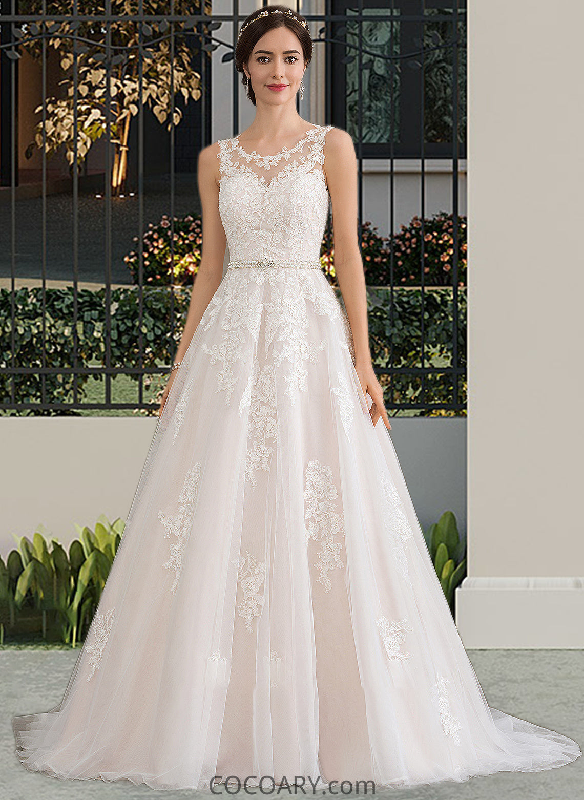 Lori Ball-Gown/Princess Scoop Neck Court Train Tulle Wedding Dress With Beading Sequins DA8P0013730