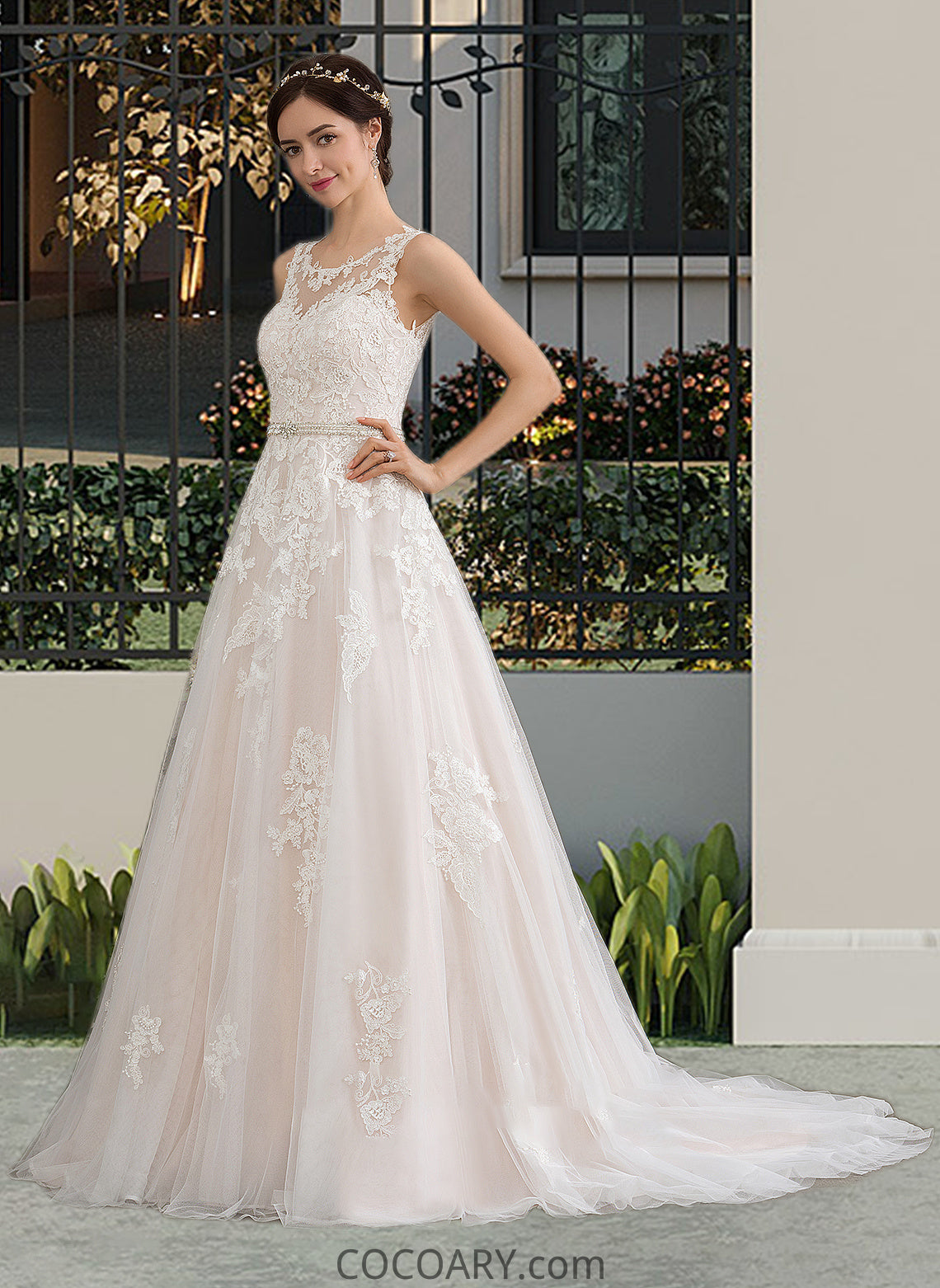 Lori Ball-Gown/Princess Scoop Neck Court Train Tulle Wedding Dress With Beading Sequins DA8P0013730