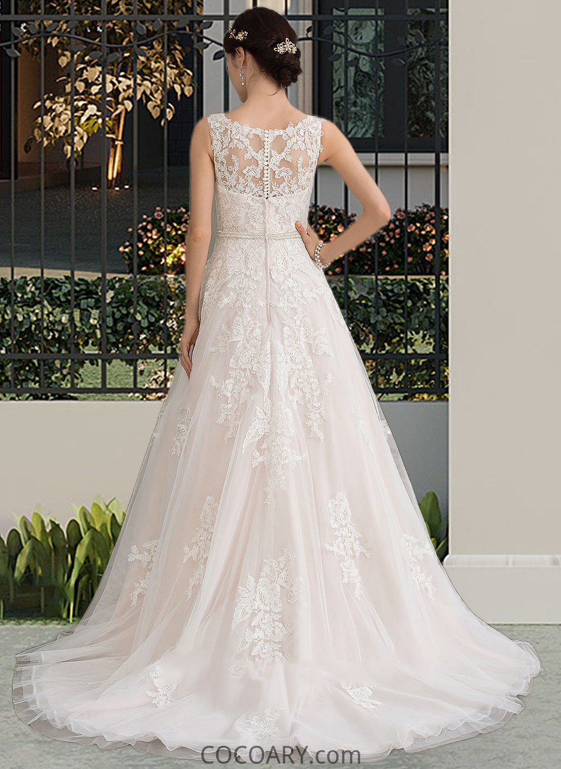 Lori Ball-Gown/Princess Scoop Neck Court Train Tulle Wedding Dress With Beading Sequins DA8P0013730