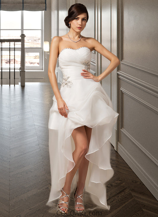 Magdalena A-Line Sweetheart Asymmetrical Organza Wedding Dress With Ruffle Beading Sequins DA8P0013733