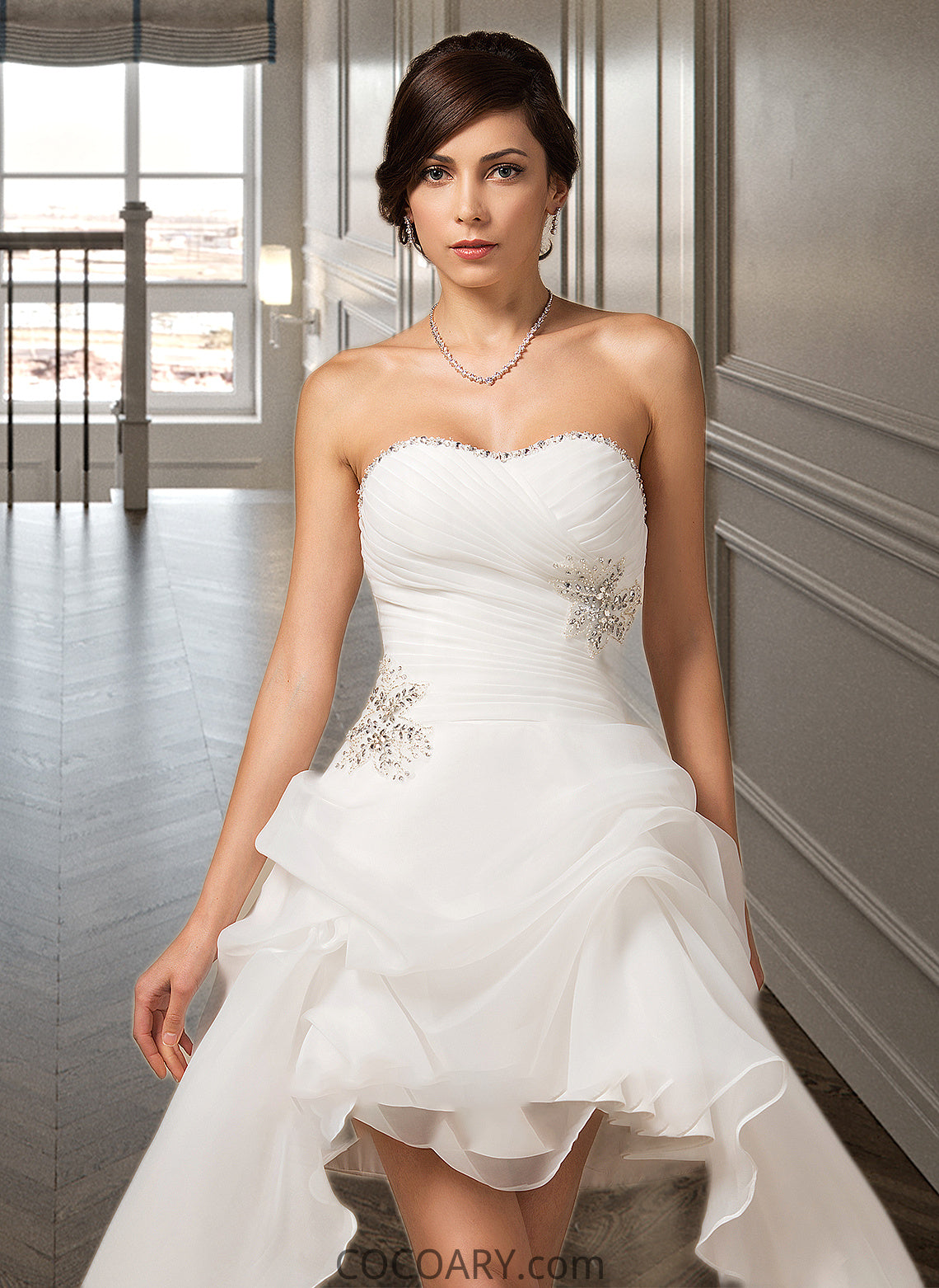 Magdalena A-Line Sweetheart Asymmetrical Organza Wedding Dress With Ruffle Beading Sequins DA8P0013733