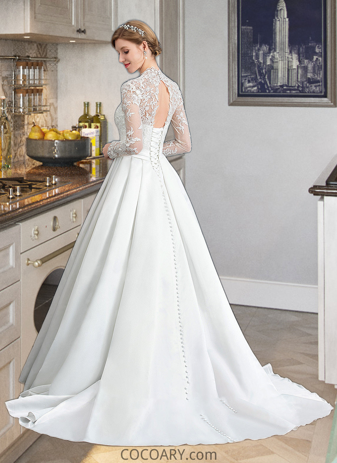 Wendy Ball-Gown/Princess V-neck Court Train Satin Wedding Dress With Bow(s) DA8P0013746