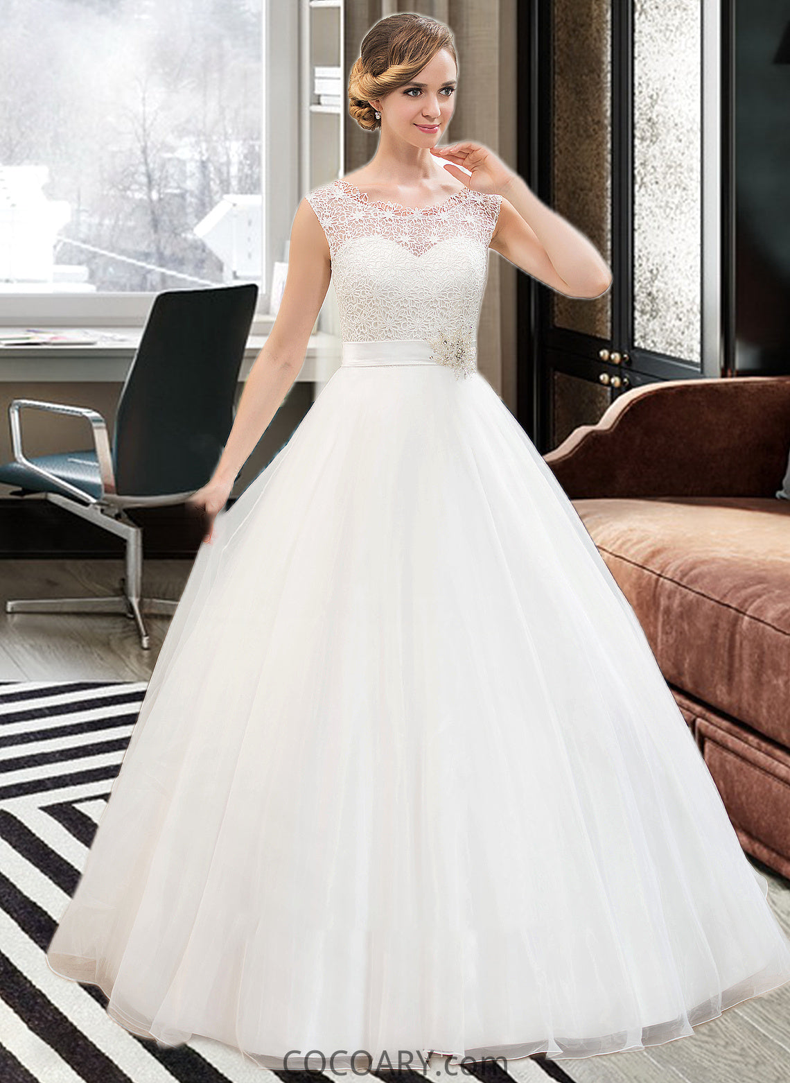 Arianna Ball-Gown/Princess Scoop Neck Sweep Train Organza Lace Wedding Dress With Beading Sequins DA8P0013751