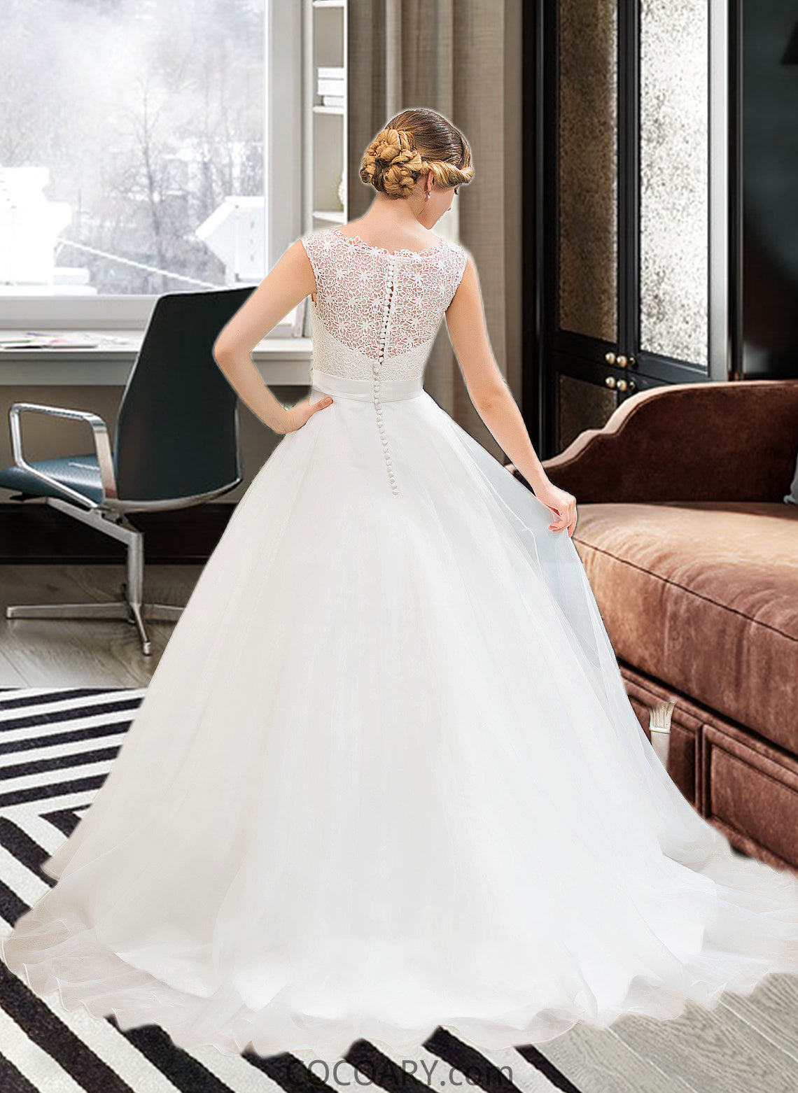 Arianna Ball-Gown/Princess Scoop Neck Sweep Train Organza Lace Wedding Dress With Beading Sequins DA8P0013751