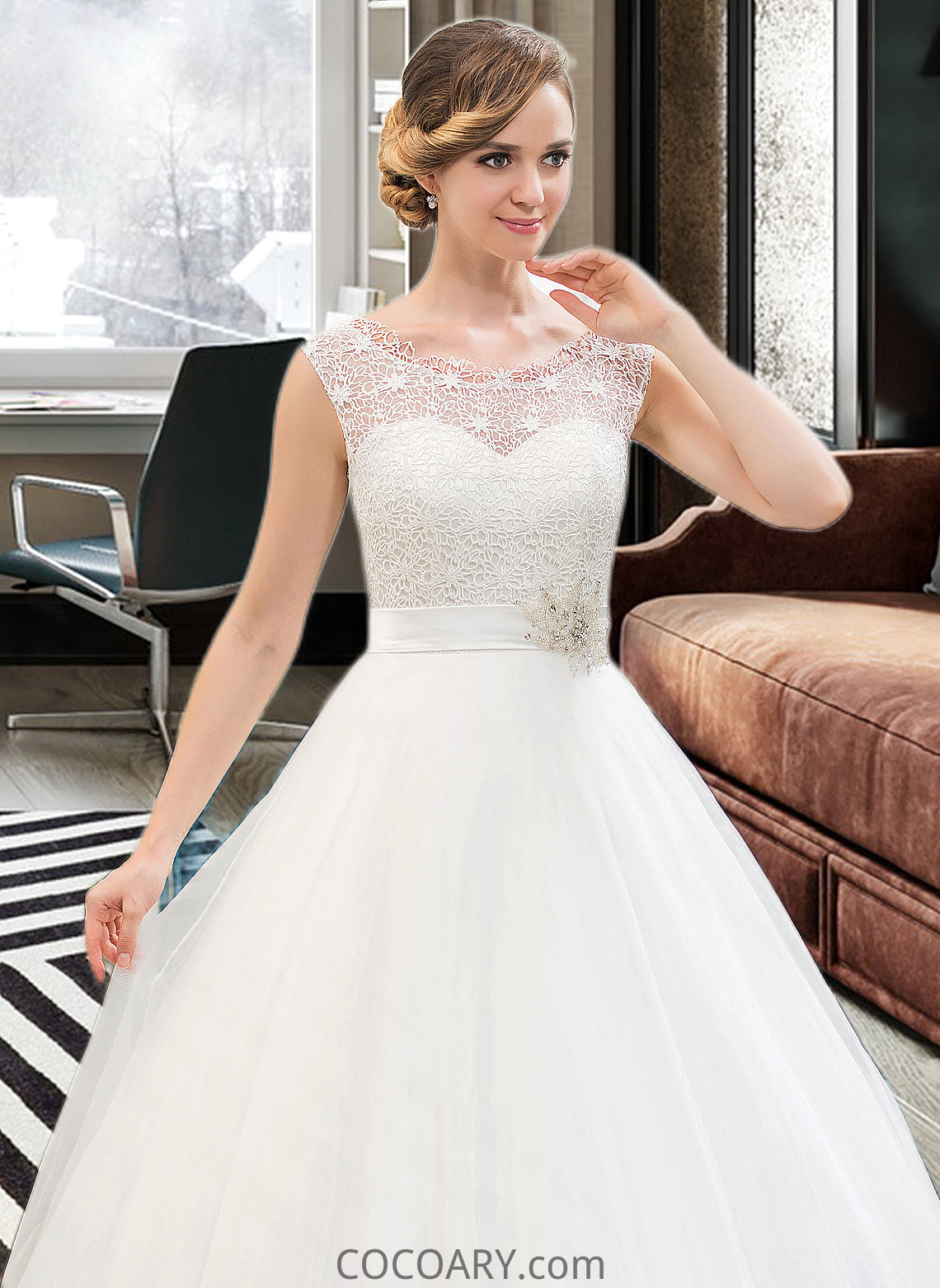 Arianna Ball-Gown/Princess Scoop Neck Sweep Train Organza Lace Wedding Dress With Beading Sequins DA8P0013751